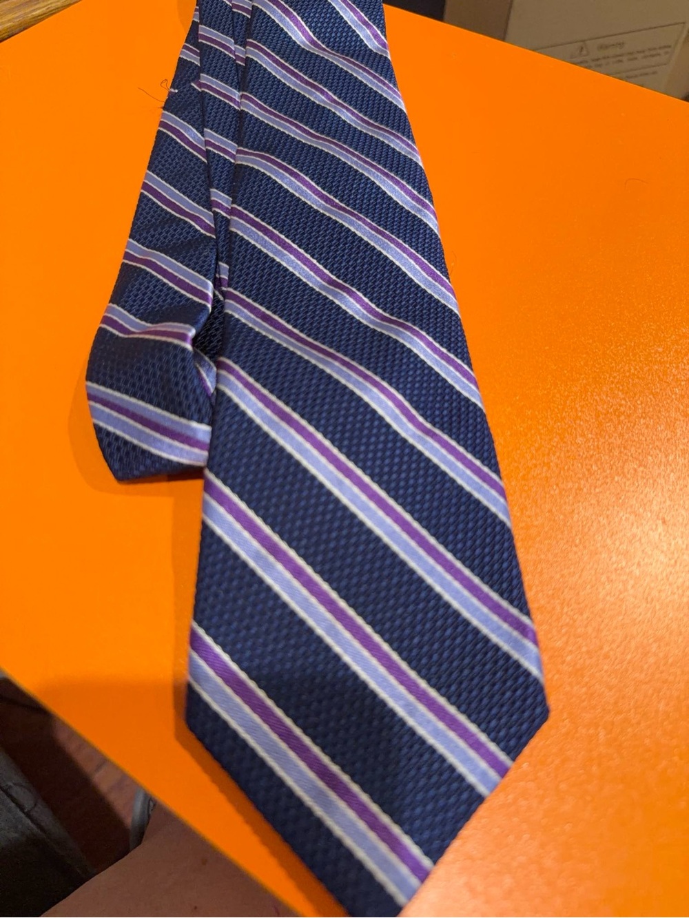 Brookes Brothers Classic Navy Stripe Men's Tie with Purple Accents